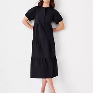 Ann Taylor Tiered Midi Shirtdress - petite xs